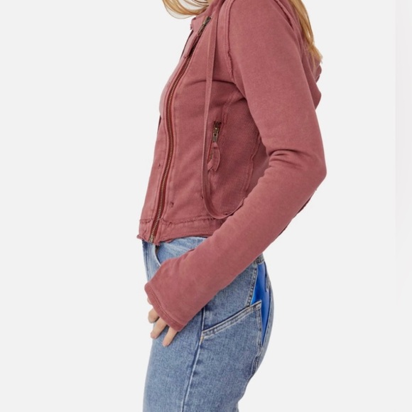 Free People | Women’s dark mauve You Asked For It Moto jacket hoodie, size S - Picture 3 of 16